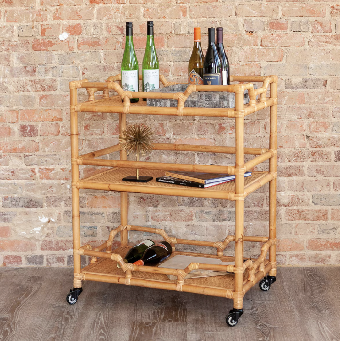 Rattan Rolling Bar Cart