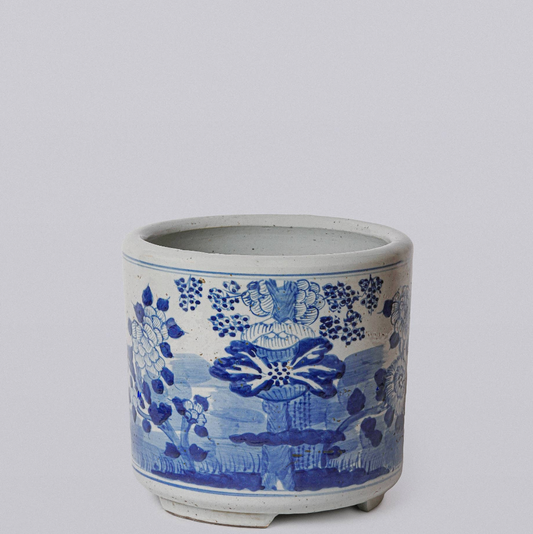 Blue and White Porcelain Four Seasons Footed Cachepot