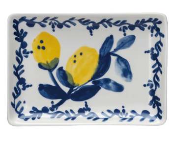 Hand-Painted Stoneware Dish with Lemons