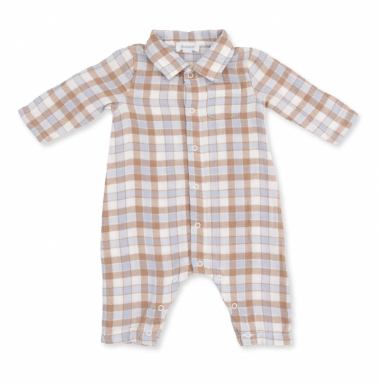 Western Plaid Long Sleeve Polo Romper