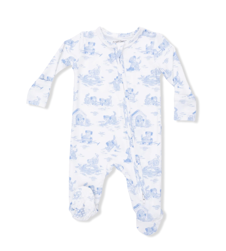 Puppy Toile Blue Footie