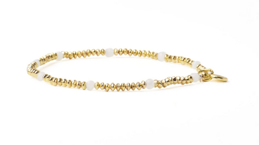 White Crystal + Gold Brass Beaded Bracelet