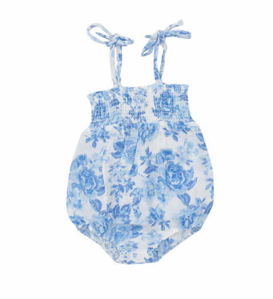 Roses in Blue Tie Strap Smocked Bubble