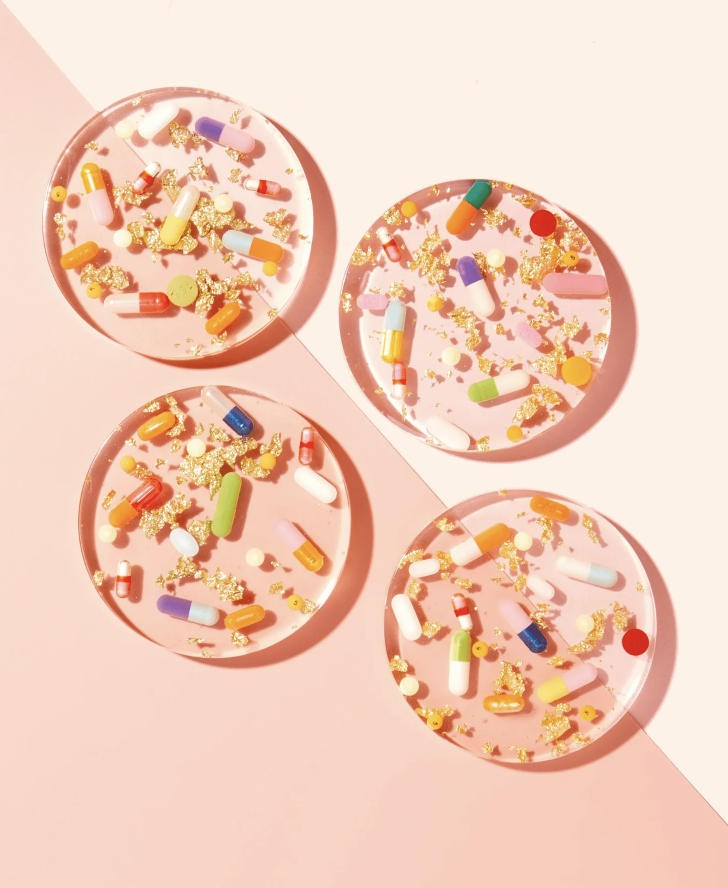 Pills + Gold Coasters