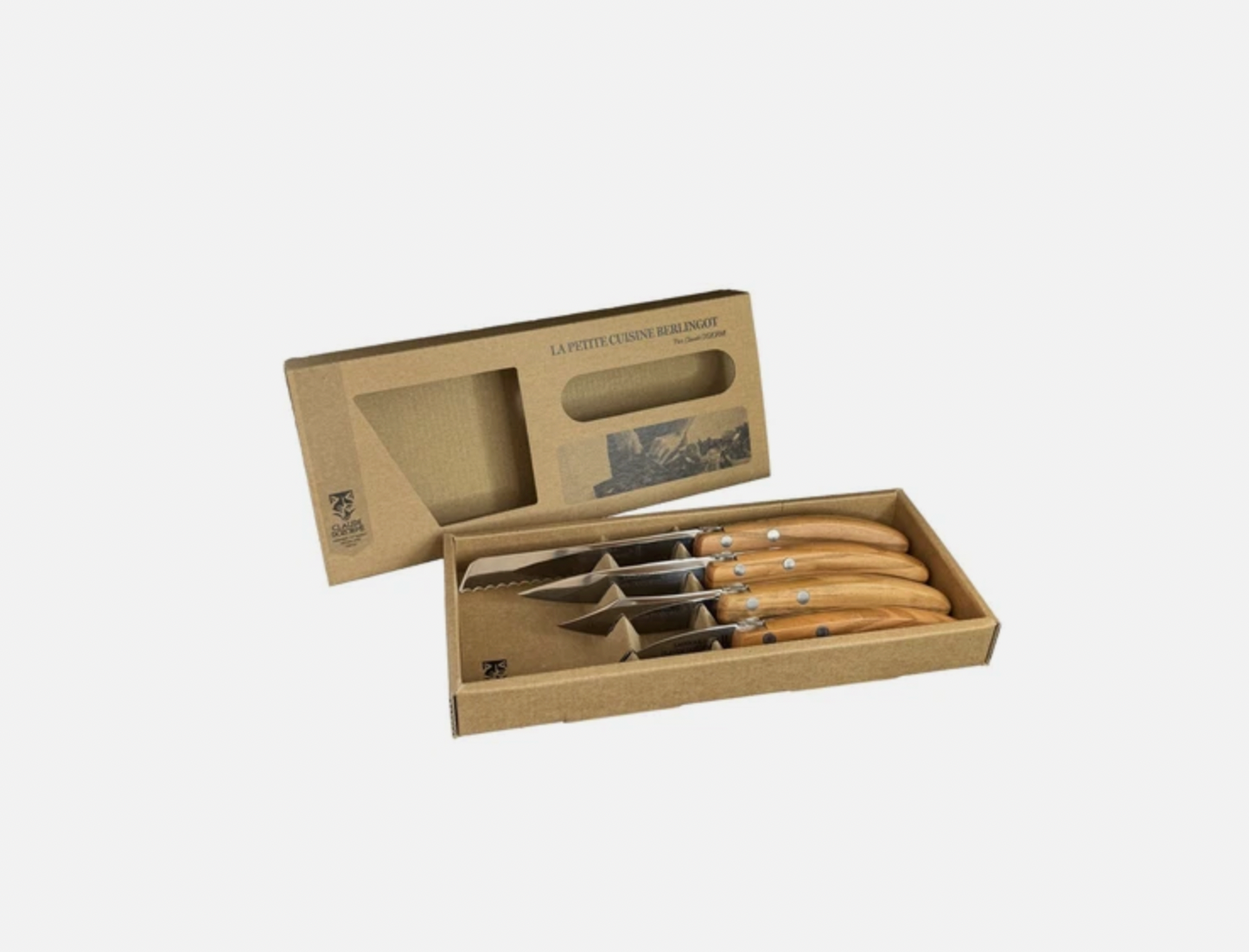 Claude Dozorme Le Petite Cuisine 4 Knives Set in Olive Wood Handles | Peeling, Vegetable, Paring, & Tomato Knives