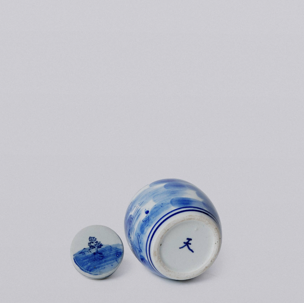 Blue and White Porcelain Mini Landscape Round Storage Jar
