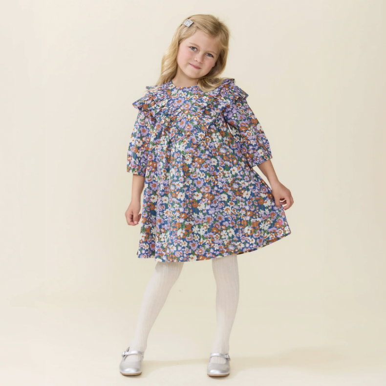True Blue Sketched Purple Floral Everly Dress