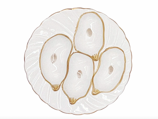 White Oyster Plate with Gold Detailing