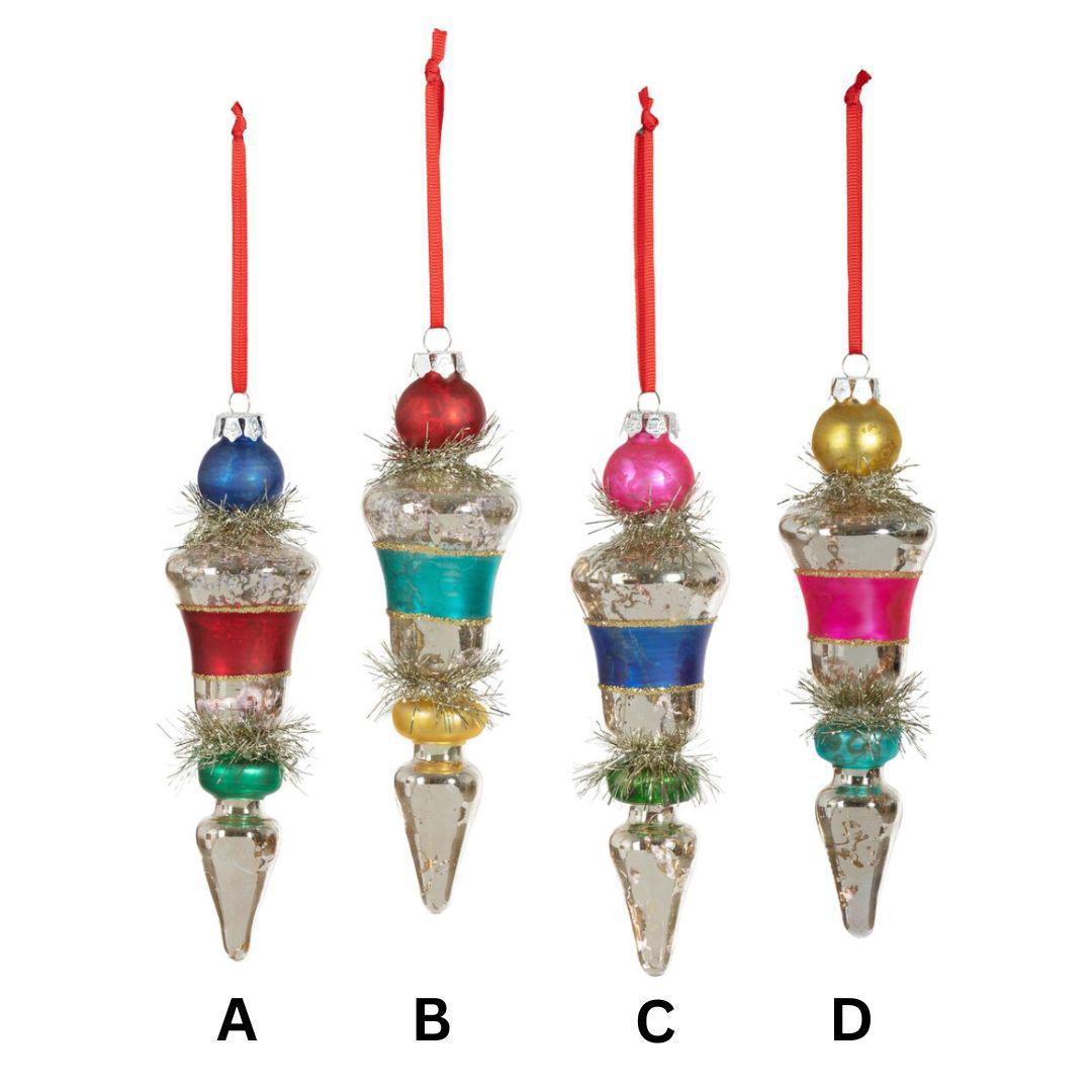 Retro Stripe and Tinsel Finial Ornament