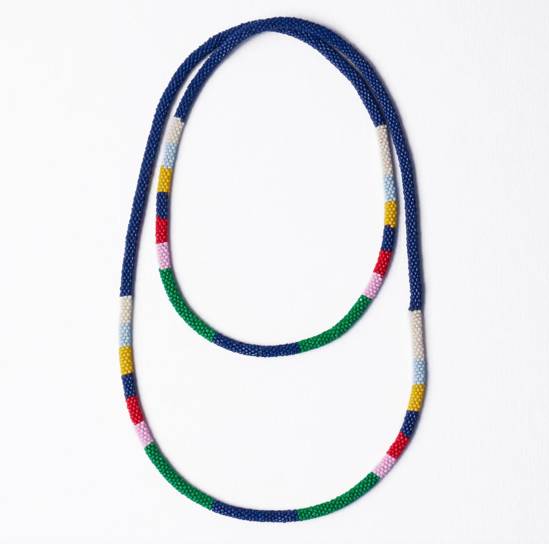 Navy + Multi Seed Bead Long Necklace