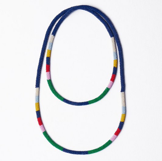 Navy + Multi Seed Bead Long Necklace