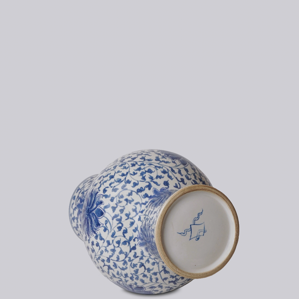 Blue and White Porcelain Scrolling Lotus Lantern Vase