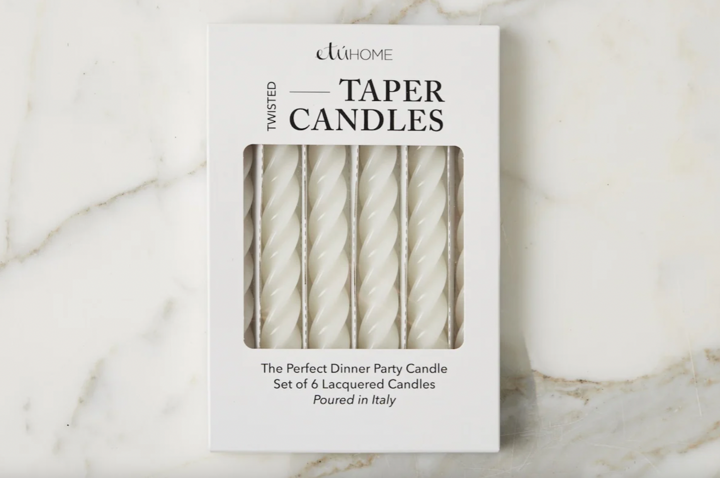 White Lacquered Twisted Taper Candles, Set of 6
