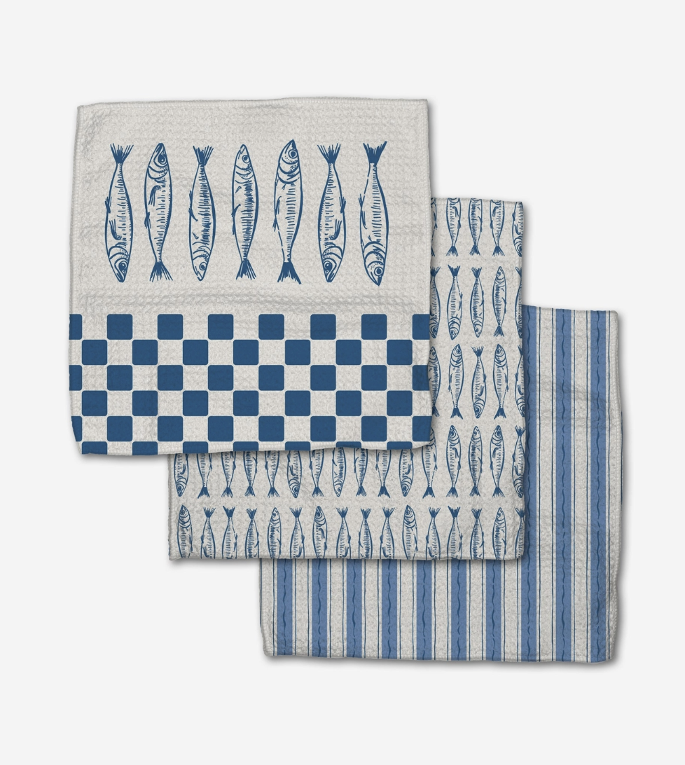 Sardine Check Blue Dishcloth Set