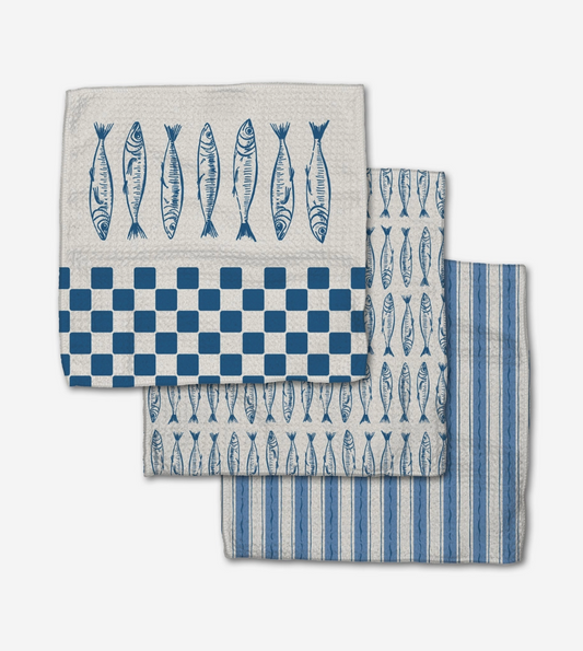 Sardine Check Blue Dishcloth Set