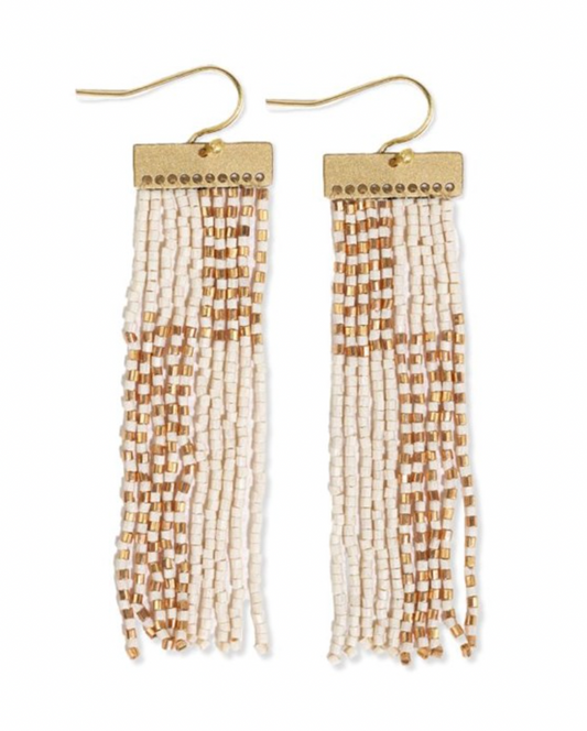 Ivory & Gold Beaded Fringe Earrings
