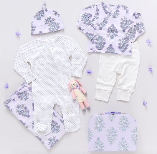 Lavender Bouquet Nesting Box Baby Take Home Set