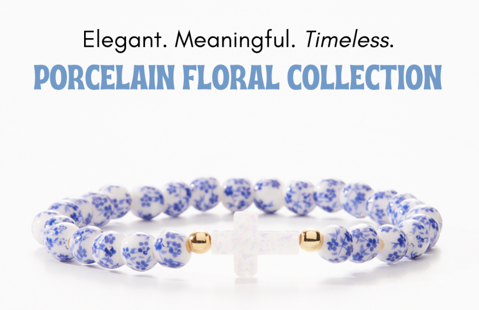 Blue + White Porcelain Holy Water Cross Bracelet