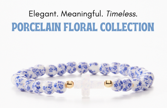 Blue + White Porcelain Holy Water Cross Bracelet
