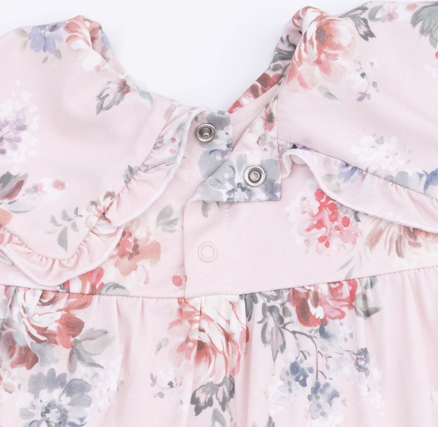 Painterly Rose Bouquets Sofia Dress with Oversize Collar and Bloomer