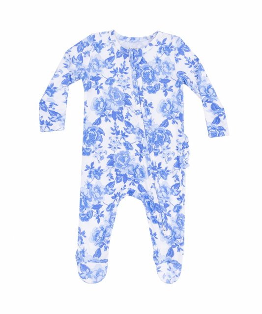 Roses in Blue Ruffle Footie