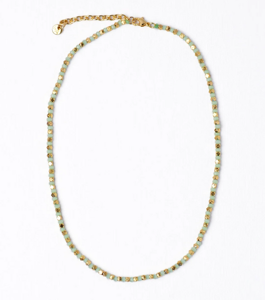 Mint + Gold Crystal Necklace With Alternating Brass Beads