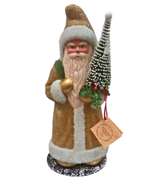 Goldenrod Yellow Santa with Tree Candy Container