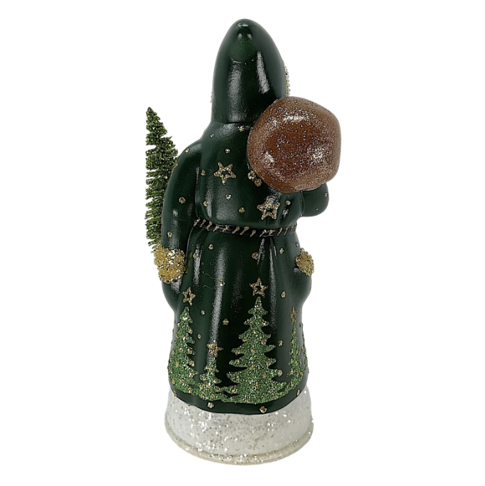 Forest Green Paper Mache Santa with Tree Scene