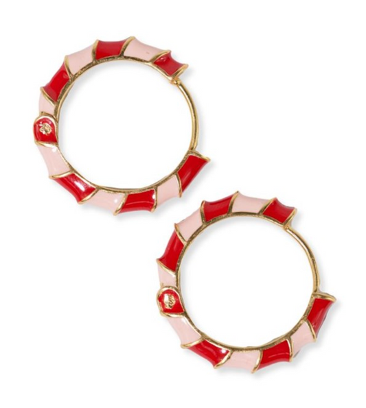 Red & Blush Enamel Hoop Earrings