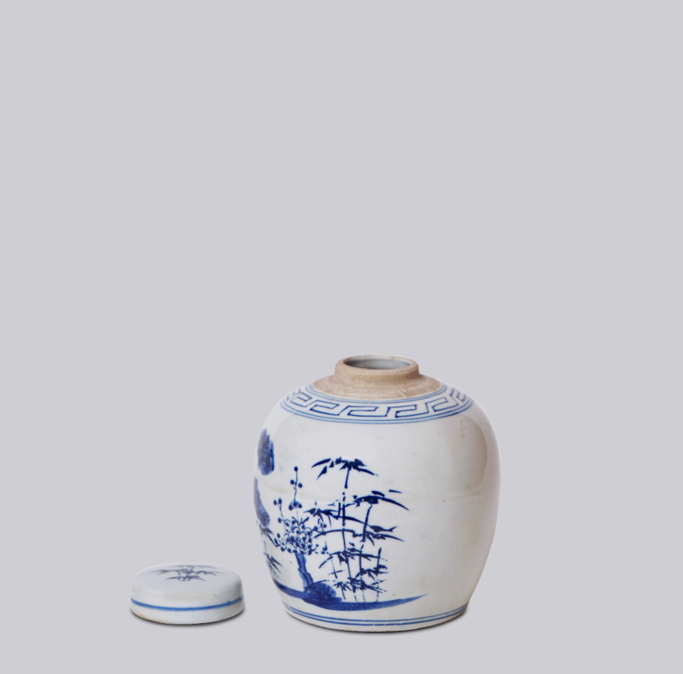 Blue and White Porcelain Three Friends Round Jar