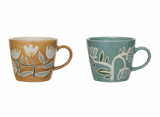 Wax Relief Flower Stoneware Mug