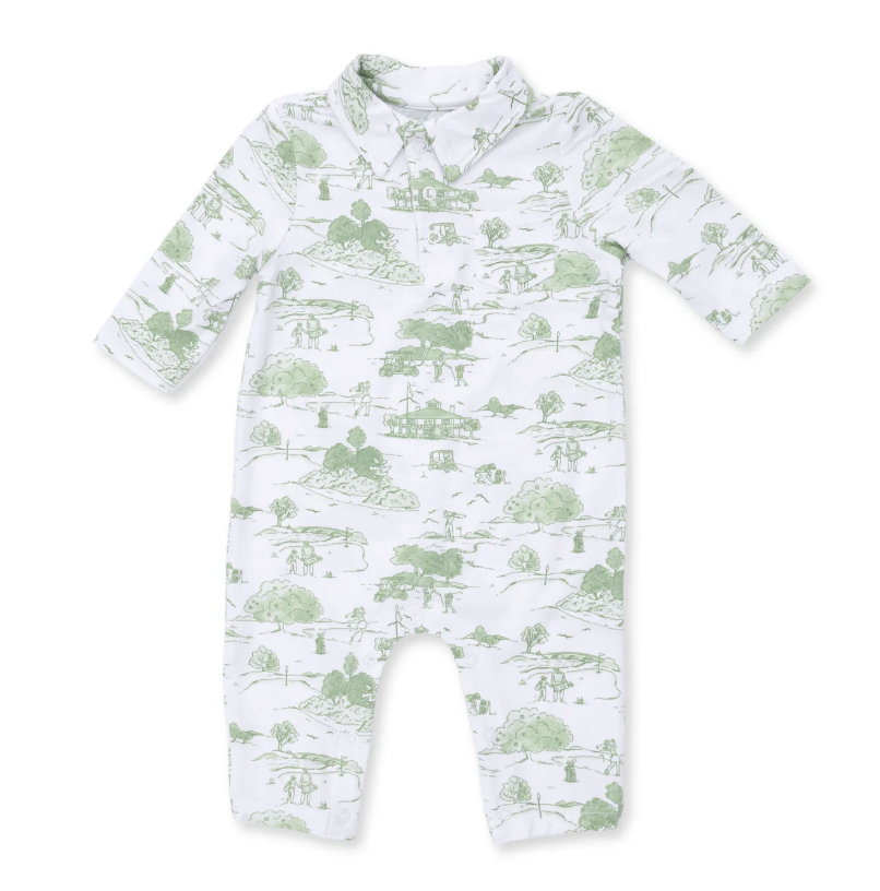 Green Golf Toile Polo Romper