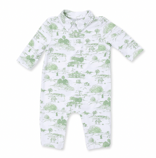 Green Golf Toile Polo Romper