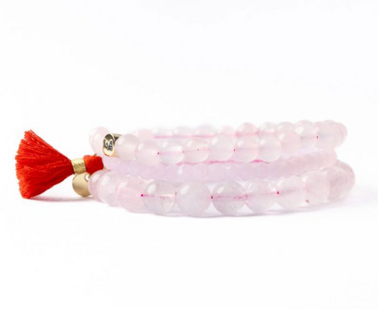 Pale Pink Set of Three Crystal & Glass Beaded Bracelets