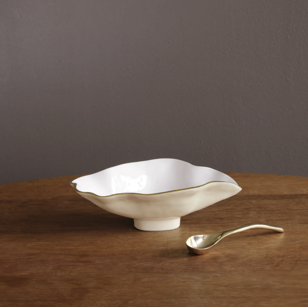 Cream + White + Gold ENCANTO Claire Small Oval Bowl with Spoon