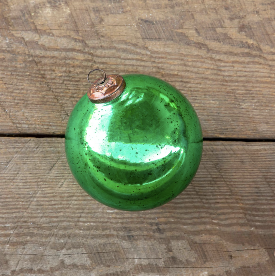 Antique Shiny Emerald Glass Ball Ornament - Extra Large