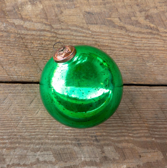 Antique Shiny Emerald Glass Ball Ornament - Extra Large