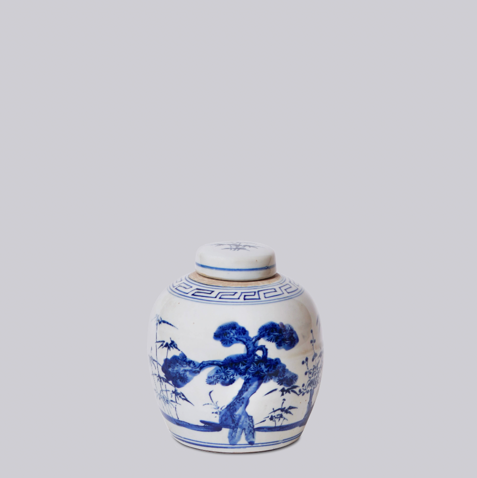 Blue and White Porcelain Three Friends Round Jar