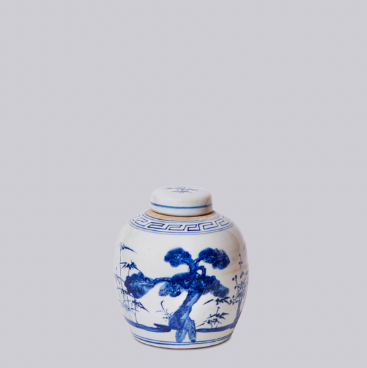 Blue and White Porcelain Three Friends Round Jar