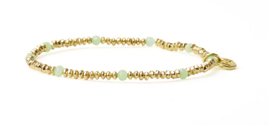Mint Crystal + Gold Brass Beaded Bracelet