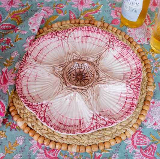 Cream & Burgundy Oyster Plate