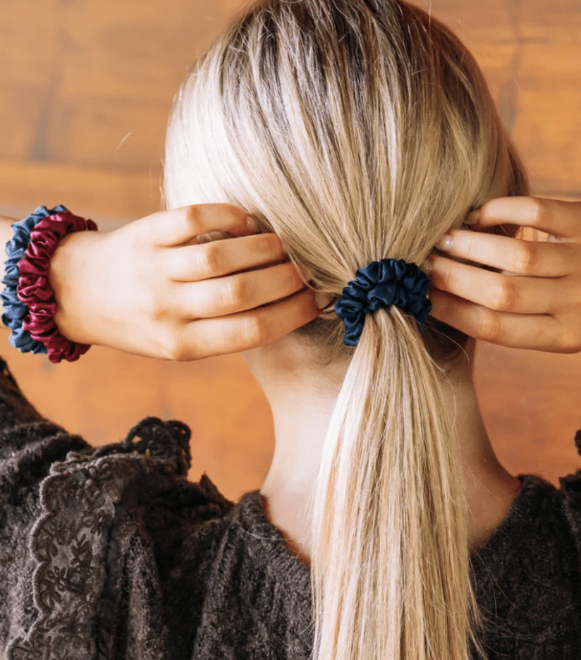 Navy Assortment Small Silk Scrunchies