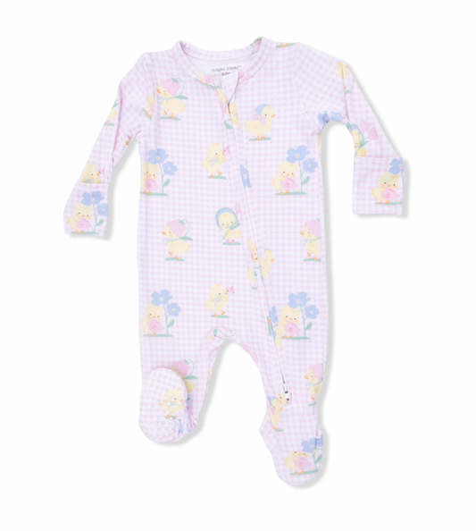 Vintage Pink Spring Ducklings Footie