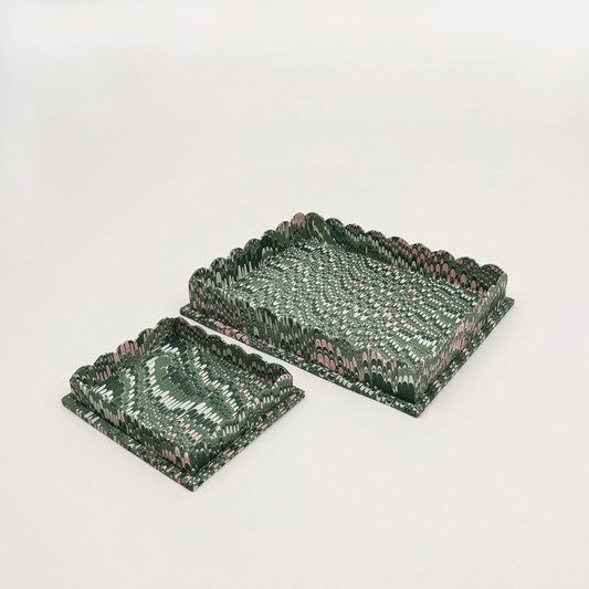Green Mountain Marbled Scalloped Tray Set