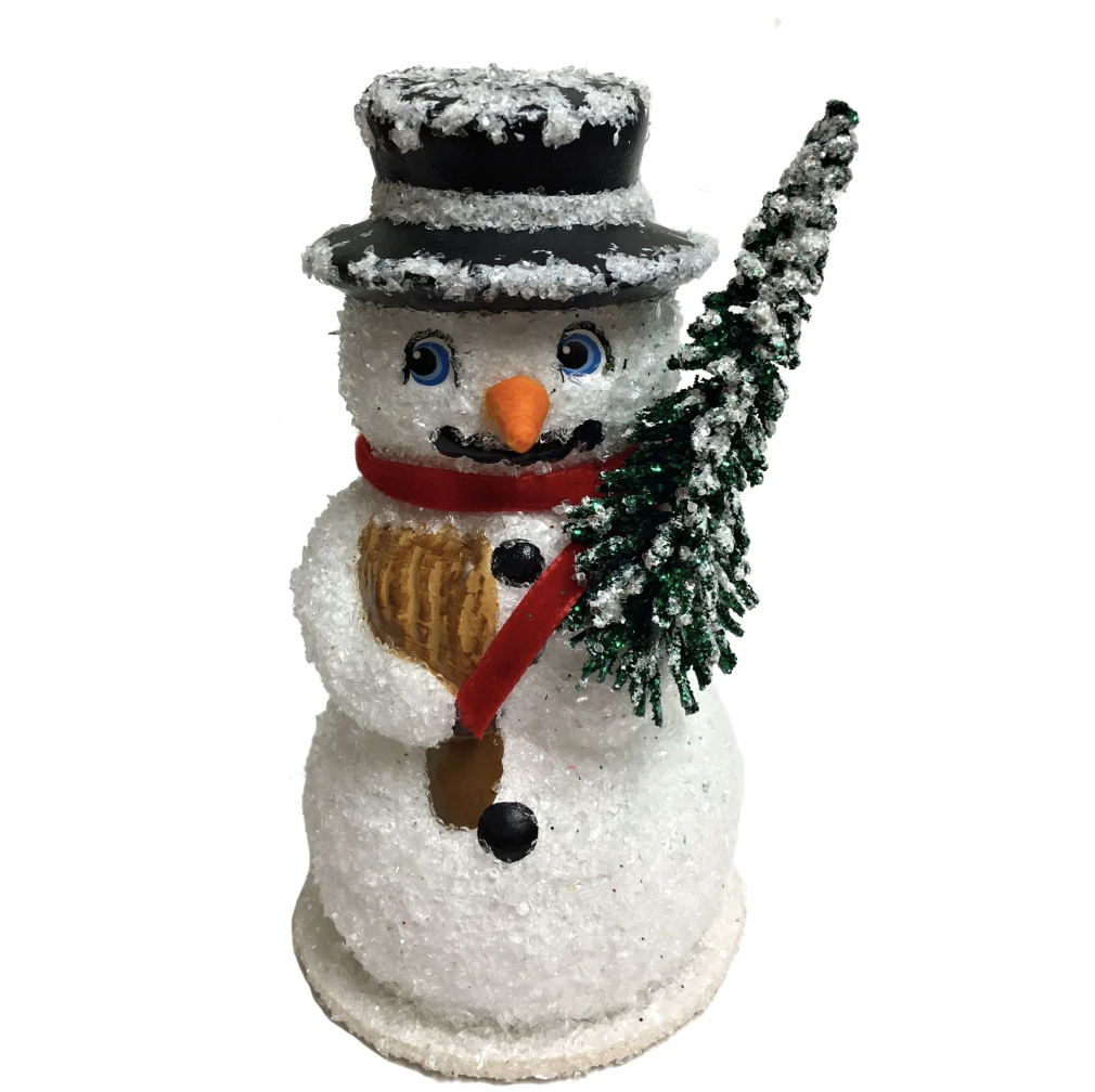 Snowman with Broom and Tree Candy Container