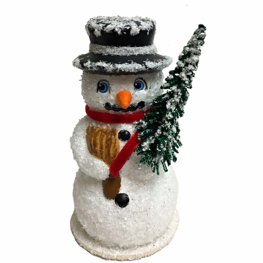 Snowman with Broom and Tree Candy Container