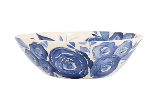 Blue Camellia Shallow Serving Bowl