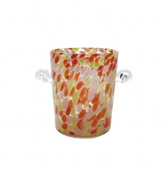Confetti Glass Ice Bucket with Handles, Orange Color, Pink & Yellow