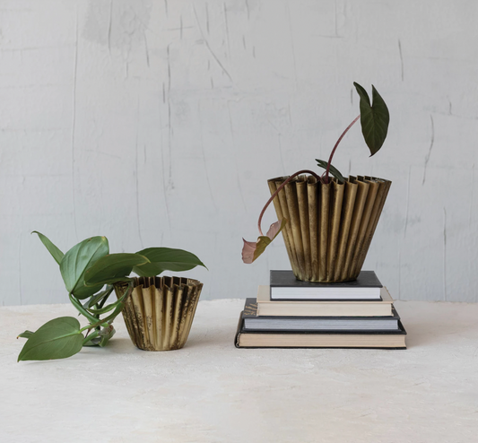 Fluted Brass Metal Planter