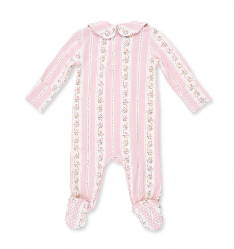 Antoinette Stripe Smocked Peter Pan Snap Footie